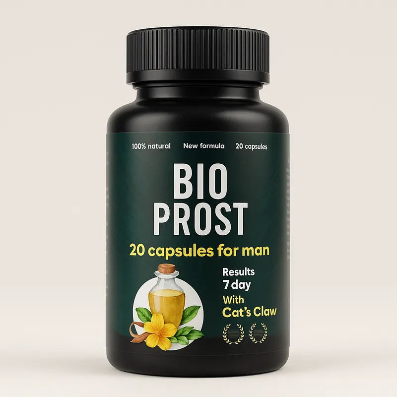 Envase de Bio Prost, 20 cápsulas, sobre fondo claro