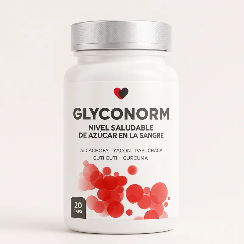 Envase de Glyconorm, 20 cápsulas, sobre fondo claro