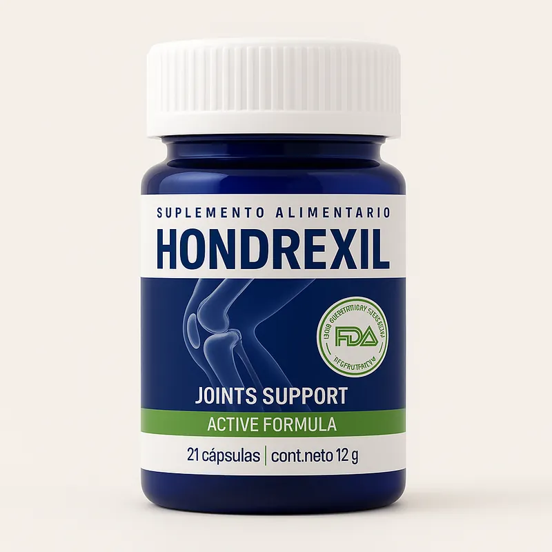 Envase de Hondrexil, 21 cápsulas, sobre fondo claro