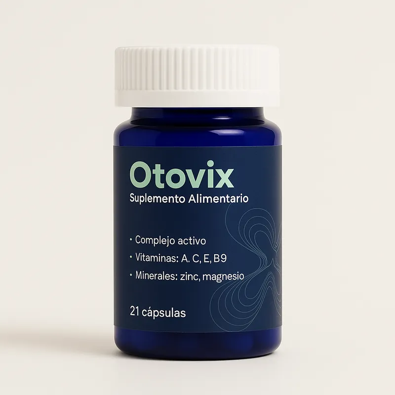 Envase de Otovix, 21 cápsulas, sobre fondo claro