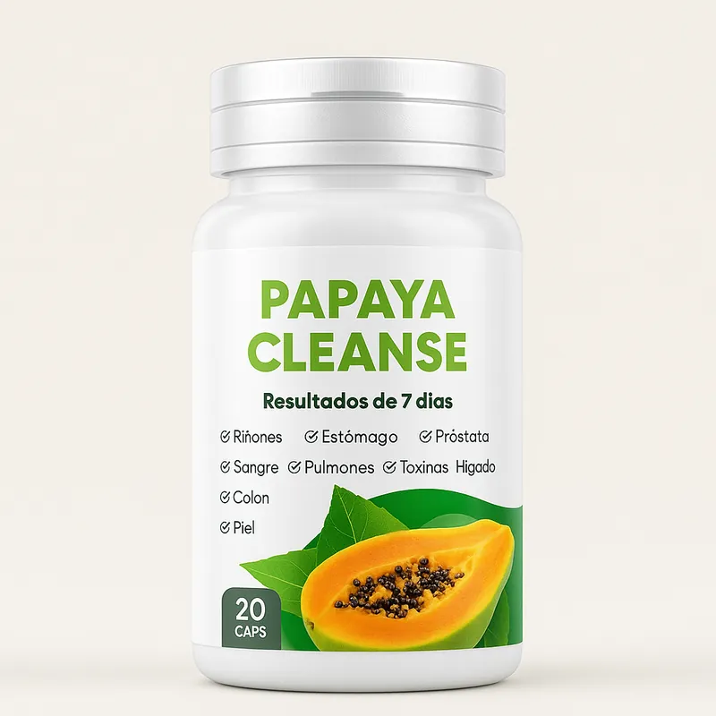 Envase de Papaya Cleanse, 20 cápsulas, sobre fondo claro