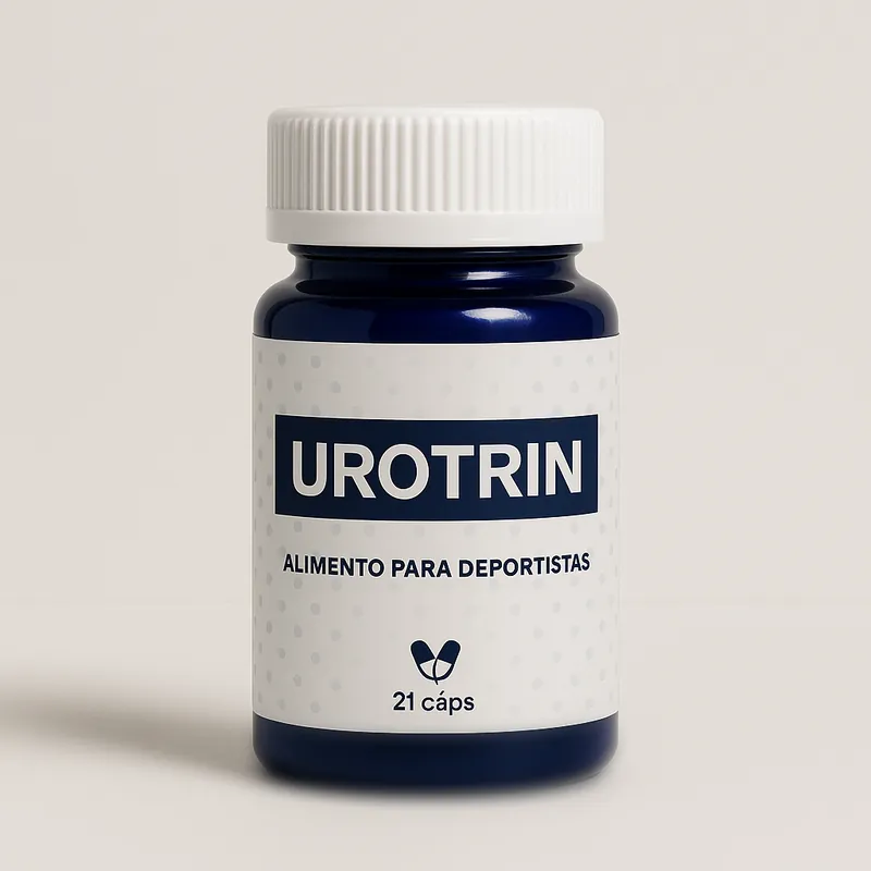 Envase de Urotrin, 21 cápsulas, sobre fondo claro
