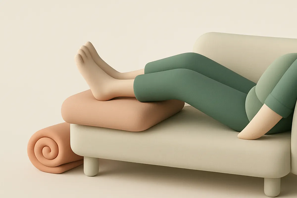 Piernas descansando en alto sobre un cojín en un sofá claro